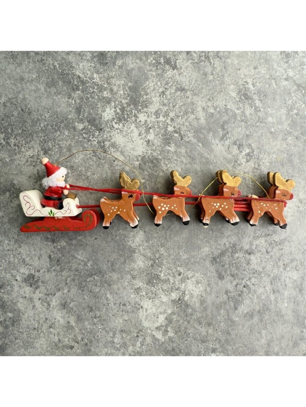 Vintage Wooden Santa Sleigh Reindeer Taking Off Ornament 7” Shelf Decoration